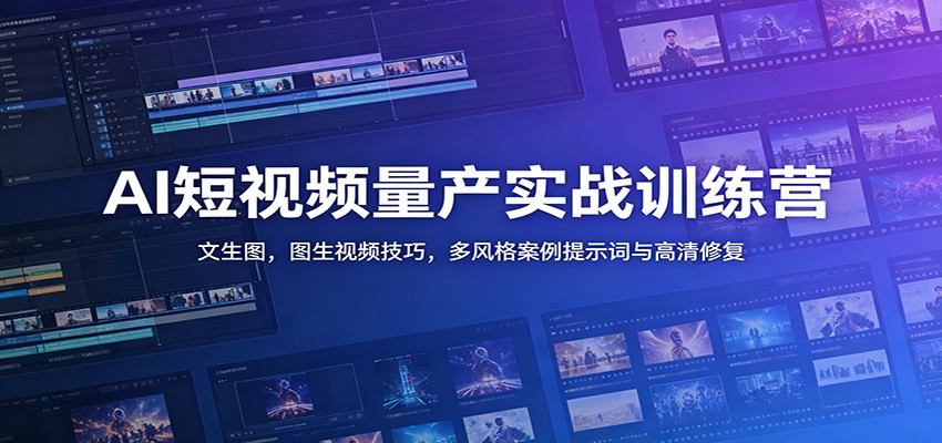 AI短视频量产实战训练营：文生图，图生视频技巧，多风格案例提示词与高清修复青祥项目库-闲云创业网-老谢轻创网-中创网-福缘网-冒泡网-资源之家-魔方项目库青祥项目库
