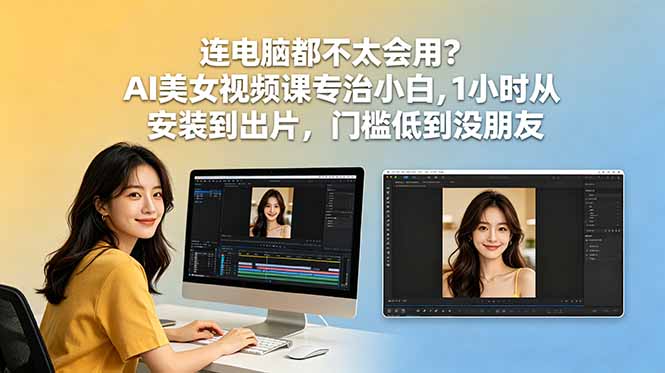 连电脑都不太会用？AI美女视频课专治小白，1小时从安装到出片，门槛低到没朋友青祥项目库-闲云创业网-老谢轻创网-中创网-福缘网-冒泡网-资源之家-魔方项目库青祥项目库