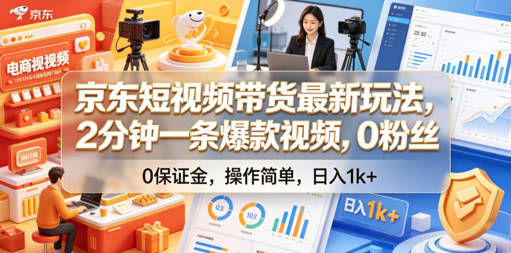 京东短视频带货最新玩法，2分钟一条爆款视频，0粉丝，0保证金，操作简单，日入1k+【揭秘】青祥项目库-闲云创业网-老谢轻创网-中创网-福缘网-冒泡网-资源之家-魔方项目库青祥项目库
