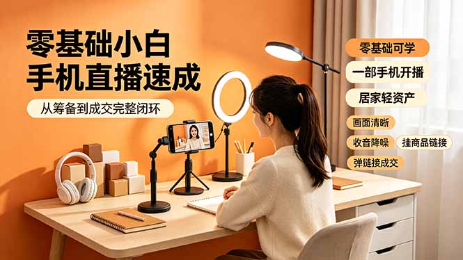 零基础小白手机直播速成，从筹备到成交完整闭环，适配苹果安卓系统，解决杂音卡顿留人难问题青祥项目库-闲云创业网-老谢轻创网-中创网-福缘网-冒泡网-资源之家-魔方项目库青祥项目库
