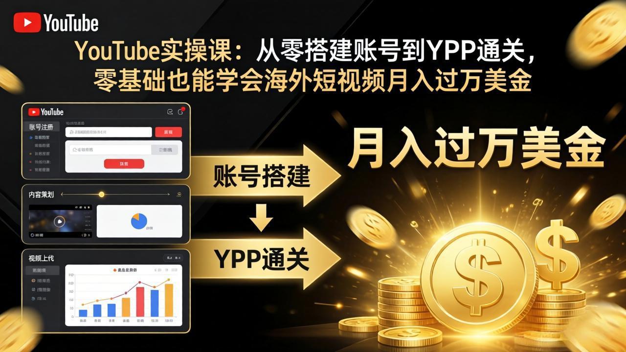 YouTube实操课：从零搭建账号到YPP通关，零基础也能学会海外短视频月入过万美金青祥项目库-闲云创业网-老谢轻创网-中创网-福缘网-冒泡网-资源之家-魔方项目库青祥项目库