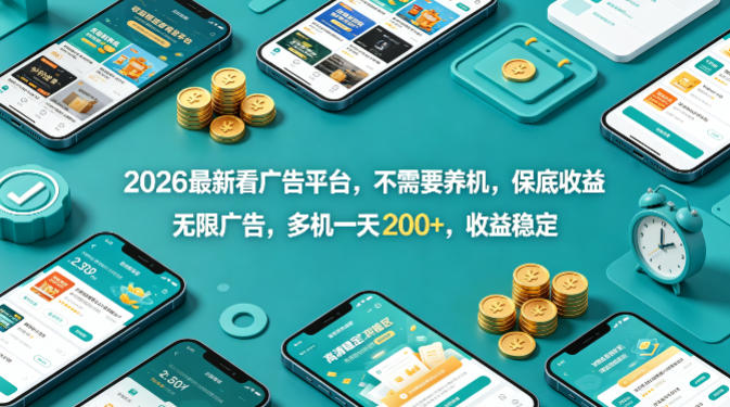 2026最新看广告平台，不需要养机，保底收益，无限广告，多机一天200+，收益稳定【揭秘】青祥项目库-闲云创业网-老谢轻创网-中创网-福缘网-冒泡网-资源之家-魔方项目库青祥项目库