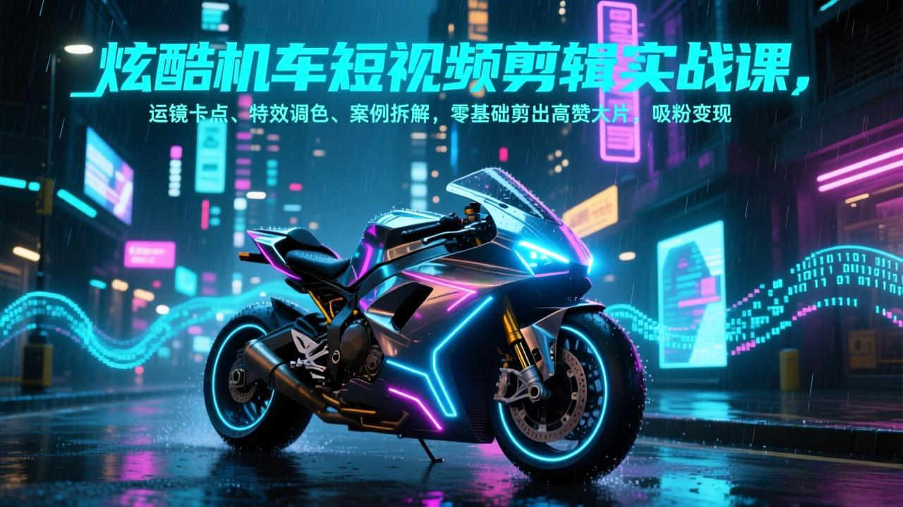 炫酷机车短视频剪辑实战课，运镜卡点、特效调色、案例拆解，零基础剪出高赞大片，吸粉变现青祥项目库-闲云创业网-老谢轻创网-中创网-福缘网-冒泡网-资源之家-魔方项目库青祥项目库