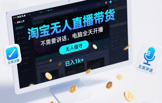 淘宝无人直播带货，不需要出镜，不需要讲话，电脑全天开播，轻松上手，日入1k+【揭秘】青祥项目库-闲云创业网-老谢轻创网-中创网-福缘网-冒泡网-资源之家-魔方项目库青祥项目库
