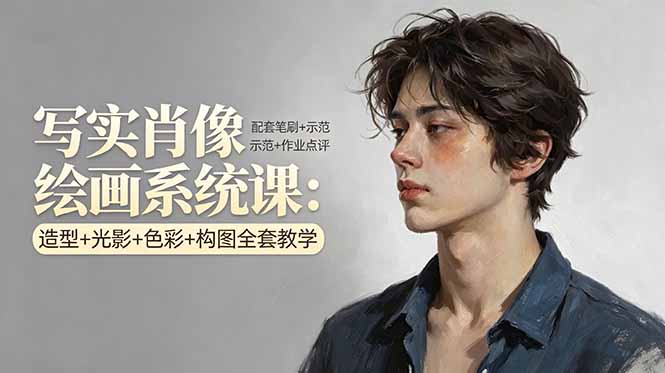 写实肖像绘画系统课：造型+光影+色彩+构图全套教学，配套笔刷+示范+作业点评青祥项目库-闲云创业网-老谢轻创网-中创网-福缘网-冒泡网-资源之家-魔方项目库青祥项目库
