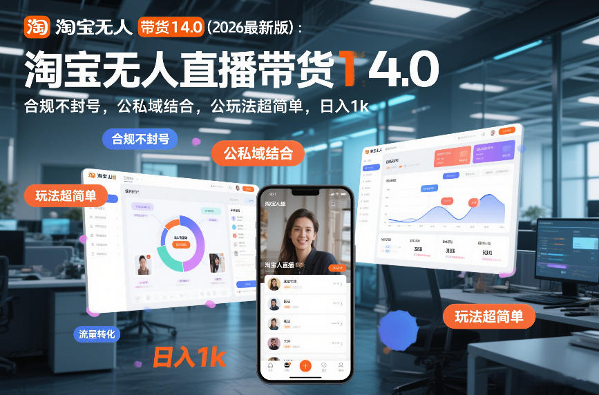 淘宝无人直播带货14.0(2026最新版)：合规不封号，公私域结合，玩法超简单，日入1k+【揭秘】青祥项目库-闲云创业网-老谢轻创网-中创网-福缘网-冒泡网-资源之家-魔方项目库青祥项目库