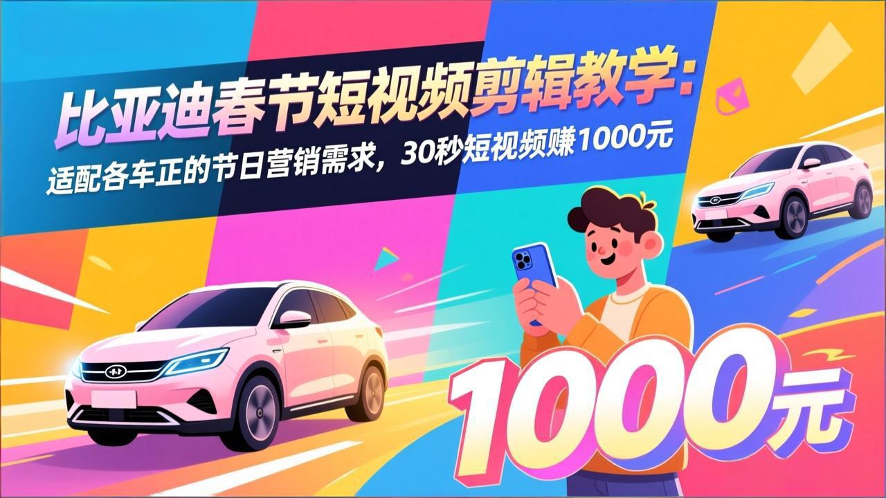 比亚迪春节短视频剪辑教学：适配各车企的节日营销需求，30秒短视频赚1000元青祥项目库-闲云创业网-老谢轻创网-中创网-福缘网-冒泡网-资源之家-魔方项目库青祥项目库