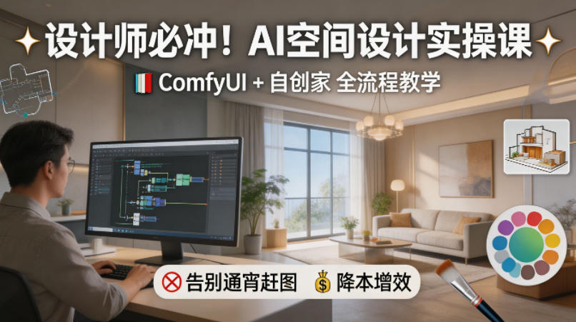 设计师必冲！AI空间设计实操课，ComfyUI+自创家全教学，告别通宵赶图，降本增效青祥项目库-闲云创业网-老谢轻创网-中创网-福缘网-冒泡网-资源之家-魔方项目库青祥项目库