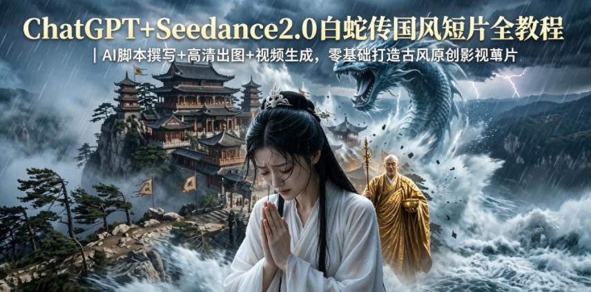 ChatGPT+Seedance2.0白蛇传国风短片全教程｜AI脚本撰写+高清出图+视频生成，零基础打造古风原创影视短片青祥项目库-闲云创业网-老谢轻创网-中创网-福缘网-冒泡网-资源之家-魔方项目库青祥项目库
