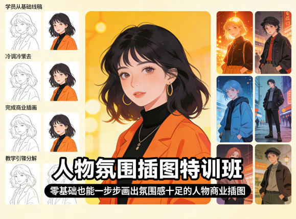 人物氛围插图特训班，零基础也能一步步画出氛围感十足的人物商业插图青祥项目库-闲云创业网-老谢轻创网-中创网-福缘网-冒泡网-资源之家-魔方项目库青祥项目库