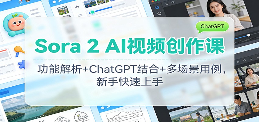 Sora 2 AI视频创作课：功能解析+ChatGPT结合+多场景用例，新手快速上手青祥项目库-闲云创业网-老谢轻创网-中创网-福缘网-冒泡网-资源之家-魔方项目库青祥项目库