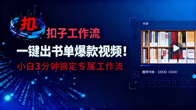 利用扣子工作流一键生成书单爆款视频，小白三分钟搞定专属工作流青祥项目库-闲云创业网-老谢轻创网-中创网-福缘网-冒泡网-资源之家-魔方项目库青祥项目库