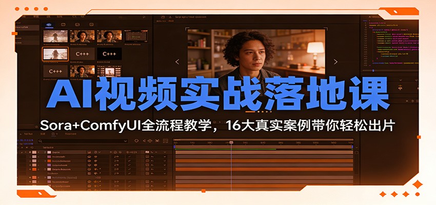 AI视频实战落地课：Sora+ComfyUI全流程教学，16大真实案例带你轻松出片青祥项目库-闲云创业网-老谢轻创网-中创网-福缘网-冒泡网-资源之家-魔方项目库青祥项目库