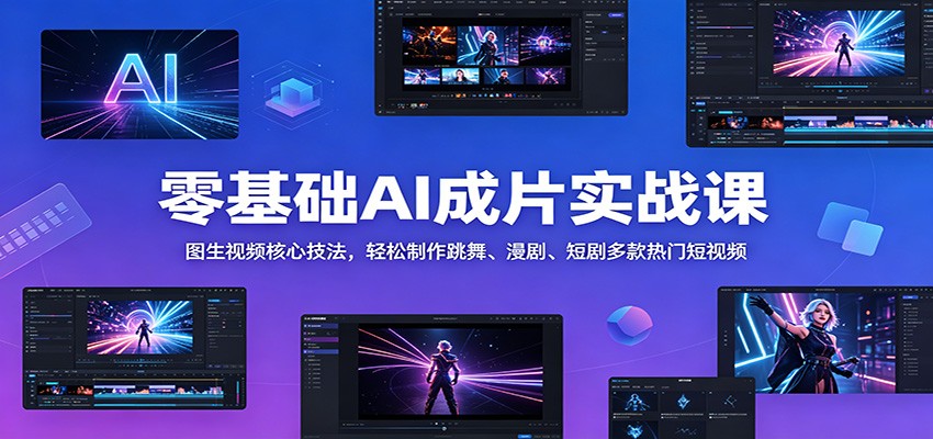 零基础AI成片实战课：图生视频核心技法，轻松制作跳舞、漫剧、短剧多款热门短视频青祥项目库-闲云创业网-老谢轻创网-中创网-福缘网-冒泡网-资源之家-魔方项目库青祥项目库