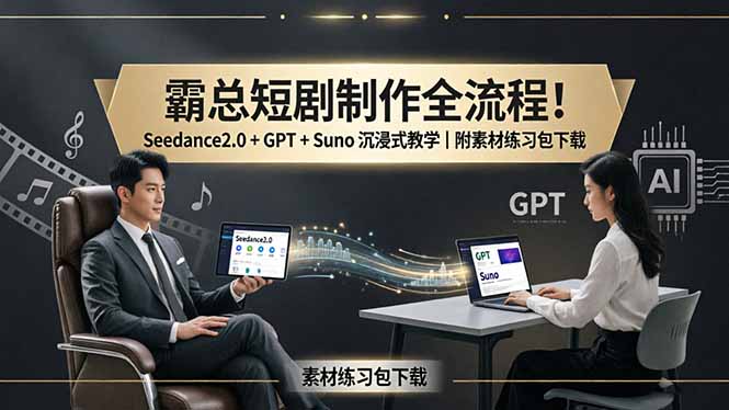 霸总短剧制作全流程！Seedance2.0 + GPT + Suno 沉浸式教学｜附素材练习包下载青祥项目库-闲云创业网-老谢轻创网-中创网-福缘网-冒泡网-资源之家-魔方项目库青祥项目库