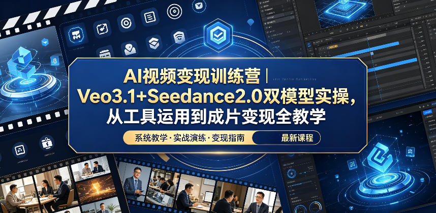 AI视频变现训练营｜Veo3.1+Seedance2.0双模型实操，从工具运用到成片变现全教学青祥项目库-闲云创业网-老谢轻创网-中创网-福缘网-冒泡网-资源之家-魔方项目库青祥项目库
