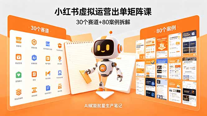 小红书虚拟运营出单矩阵课：30个赛道+80案例拆解，AI赋能批量生产笔记青祥项目库-闲云创业网-老谢轻创网-中创网-福缘网-冒泡网-资源之家-魔方项目库青祥项目库