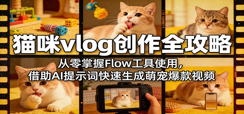 猫咪vlog创作全攻略:从零掌握Flow工具使用,借助AI提示词快速生成萌宠爆款视频青祥项目库-闲云创业网-老谢轻创网-中创网-福缘网-冒泡网-资源之家-魔方项目库青祥项目库