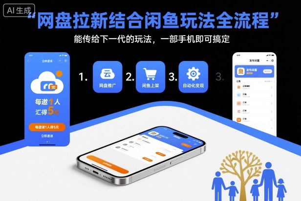 网盘拉新结合闲鱼玩法全流程，能传给下一代的玩法，一部手机即可搞定(附入口渠道以及实操教程)青祥项目库-闲云创业网-老谢轻创网-中创网-福缘网-冒泡网-资源之家-魔方项目库青祥项目库