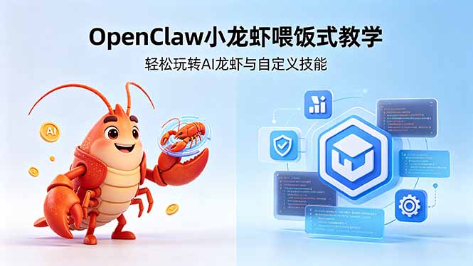 不用懂技术！OpenClaw小龙虾喂饭式教学，轻松玩转AI龙虾与自定义技能青祥项目库-闲云创业网-老谢轻创网-中创网-福缘网-冒泡网-资源之家-魔方项目库青祥项目库