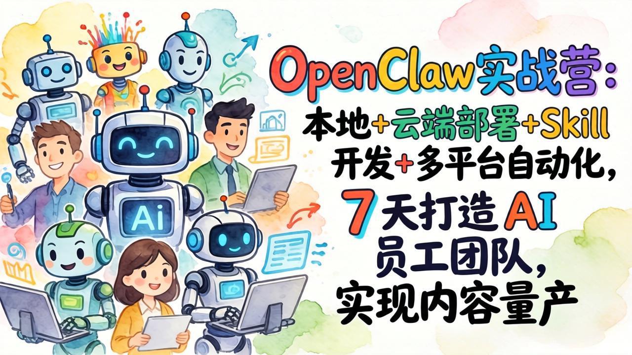 OpenClaw实战营：本地+云端部署+Skill开发+多平台自动化，7 天打造 AI 员工团队，实现内容量产青祥项目库-闲云创业网-老谢轻创网-中创网-福缘网-冒泡网-资源之家-魔方项目库青祥项目库