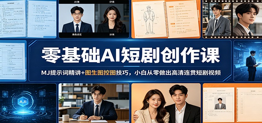 零基础AI短剧创作课：MJ提示词精讲+图生图控图技巧，小白从零做出高清连贯短剧视频青祥项目库-闲云创业网-老谢轻创网-中创网-福缘网-冒泡网-资源之家-魔方项目库青祥项目库
