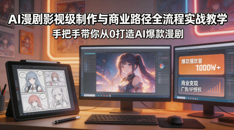AI漫剧影视级制作与商业路径全流程实战教学，手带你从0打造AI爆款漫剧青祥项目库-闲云创业网-老谢轻创网-中创网-福缘网-冒泡网-资源之家-魔方项目库青祥项目库