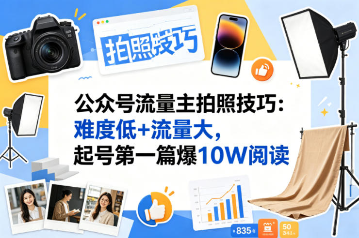 公众号流量主之拍照技巧赛道，难度低+流量大，起号第一篇就爆了10w阅读青祥项目库-闲云创业网-老谢轻创网-中创网-福缘网-冒泡网-资源之家-魔方项目库青祥项目库