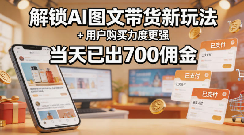 解锁ai图文带货新玩法+用户购买力度更强，当天已出700佣金，详细拆解青祥项目库-闲云创业网-老谢轻创网-中创网-福缘网-冒泡网-资源之家-魔方项目库青祥项目库