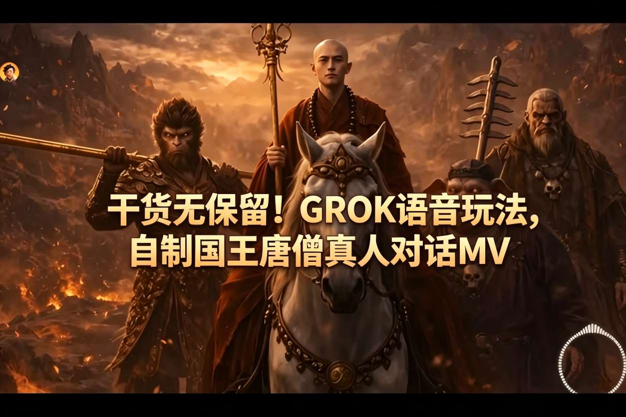 干货无保留！GROK语音玩法，自制国王唐僧真人对话MV青祥项目库-闲云创业网-老谢轻创网-中创网-福缘网-冒泡网-资源之家-魔方项目库青祥项目库