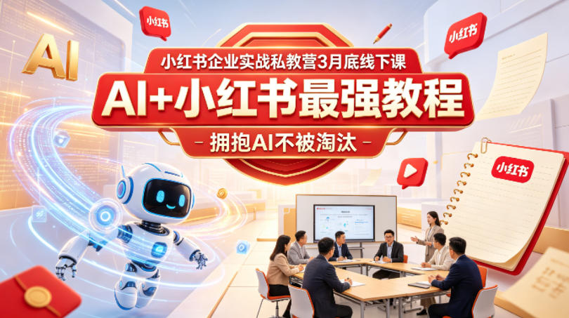 小红书企业实战私教营3月底线下课，AI+小红书最强教程，拥抱AI不被淘汰青祥项目库-闲云创业网-老谢轻创网-中创网-福缘网-冒泡网-资源之家-魔方项目库青祥项目库