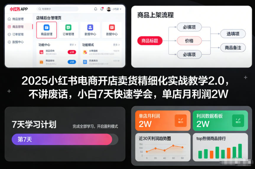 2025小红书电商开店卖货精细化实战教学2.0，不讲废话，小白7天快速学会，单店月利润2W青祥项目库-闲云创业网-老谢轻创网-中创网-福缘网-冒泡网-资源之家-魔方项目库青祥项目库
