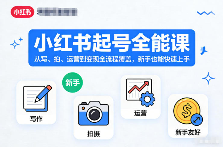 小红书起号全能课，从写、拍、运营到变现全流程覆盖，新手也能快速上手青祥项目库-闲云创业网-老谢轻创网-中创网-福缘网-冒泡网-资源之家-魔方项目库青祥项目库