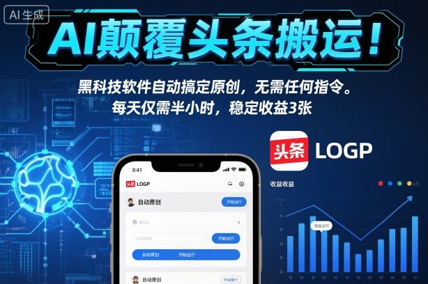AI颠覆头条搬运！黑科技软件自动搞定原创，无需任何指令。每天仅需半小时，稳定收益3张【揭秘】青祥项目库-闲云创业网-老谢轻创网-中创网-福缘网-冒泡网-资源之家-魔方项目库青祥项目库