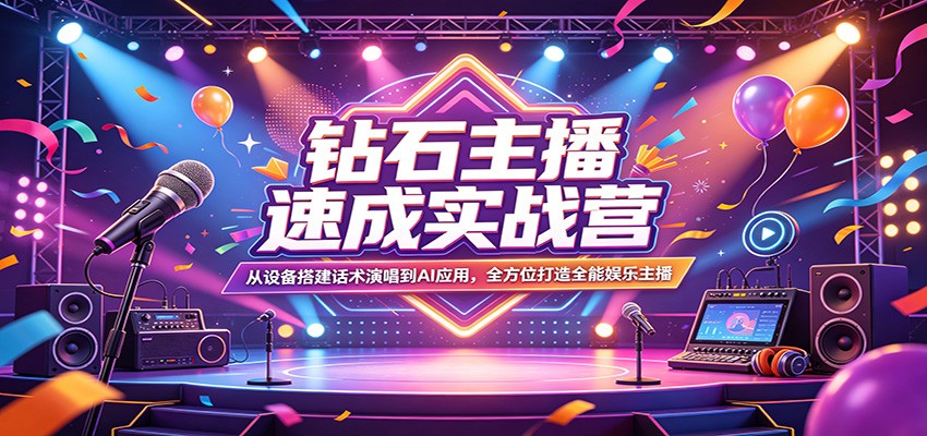 钻石主播速成实战营：从设备搭建话术演唱到AI应用，全方位打造全能娱乐主播青祥项目库-闲云创业网-老谢轻创网-中创网-福缘网-冒泡网-资源之家-魔方项目库青祥项目库