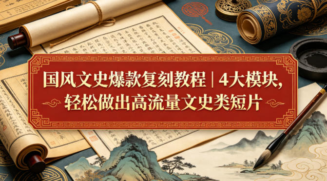 国风文史爆款复刻教程｜4大模块，轻松做出高流量文史类短片青祥项目库-闲云创业网-老谢轻创网-中创网-福缘网-冒泡网-资源之家-魔方项目库青祥项目库