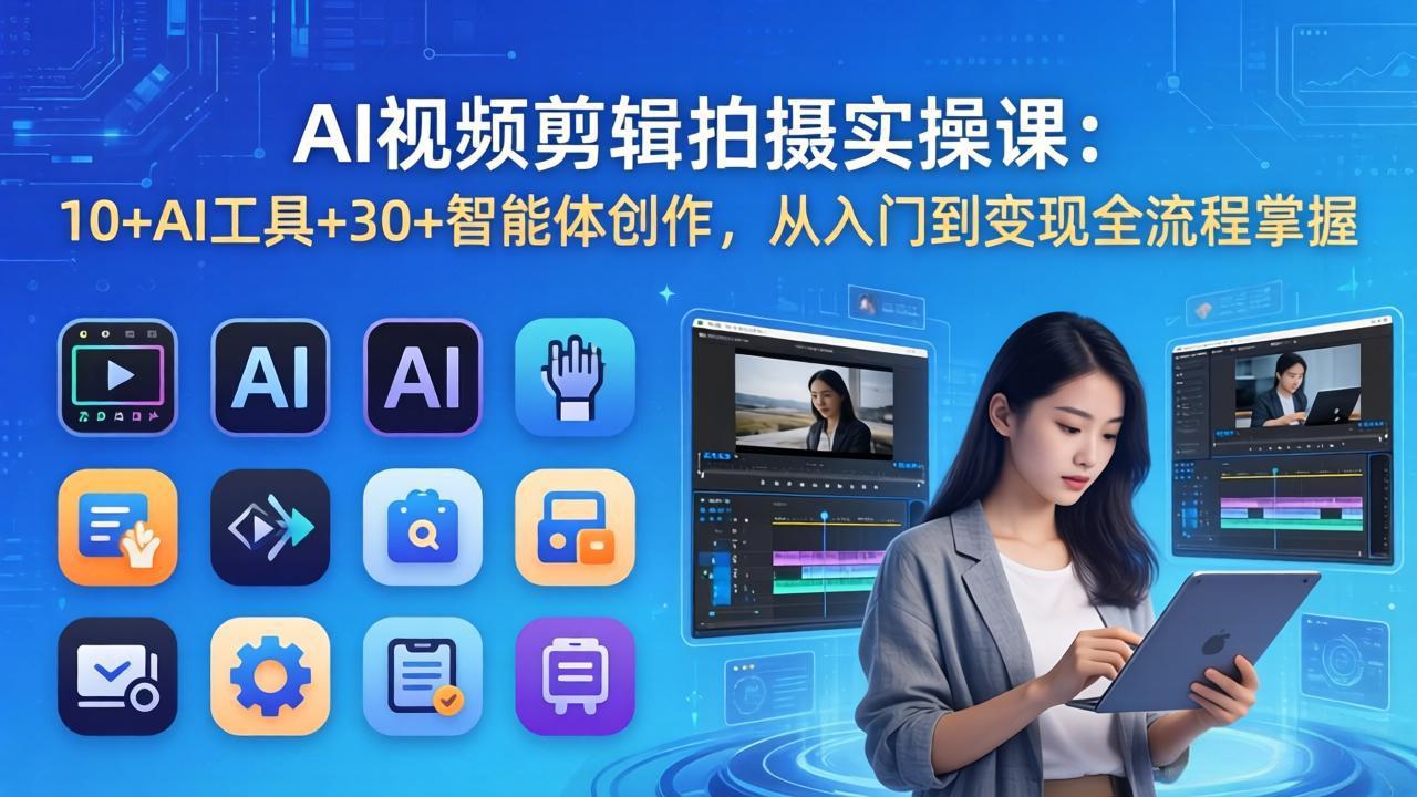 AI 视频剪辑拍摄实操课:10+AI工具+30+智能体创作,从入门到变现全流程掌握青祥项目库-闲云创业网-老谢轻创网-中创网-福缘网-冒泡网-资源之家-魔方项目库青祥项目库