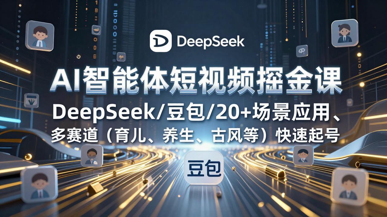AI智能体短视频掘金课，DeepSeek/豆包/20+场景应用、多赛道(育儿、养生、古风等青祥项目库-闲云创业网-老谢轻创网-中创网-福缘网-冒泡网-资源之家-魔方项目库青祥项目库