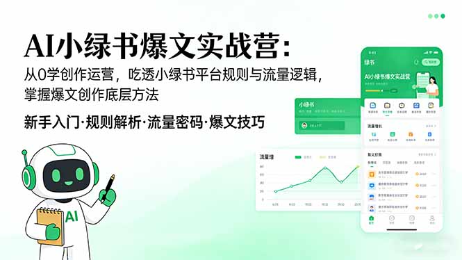 AI 小绿书爆文实战营：从0学创作运营，吃透小绿书平台规则与流量逻辑，掌握爆文创作底层方法青祥项目库-闲云创业网-老谢轻创网-中创网-福缘网-冒泡网-资源之家-魔方项目库青祥项目库
