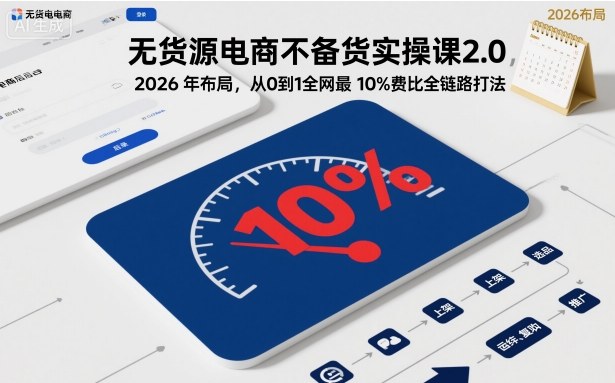 无货源电商不备货实操课2.0，2026年布局，从0到1全网最低10%费比全链路打法【更新】青祥项目库-闲云创业网-老谢轻创网-中创网-福缘网-冒泡网-资源之家-魔方项目库青祥项目库
