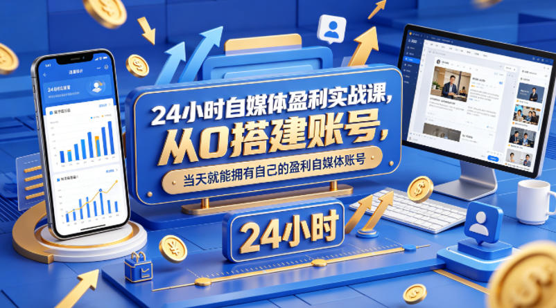 24小时自媒体盈利实战课，从0搭建账号，当天就能拥有自己的盈利自媒体账号青祥项目库-闲云创业网-老谢轻创网-中创网-福缘网-冒泡网-资源之家-魔方项目库青祥项目库