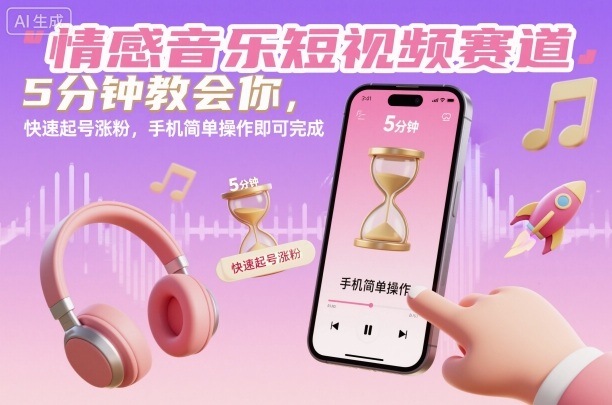 情感音乐短视频赛道,5分钟教会你,快速起号涨粉,手机简单操作即可完成青祥项目库-闲云创业网-老谢轻创网-中创网-福缘网-冒泡网-资源之家-魔方项目库青祥项目库