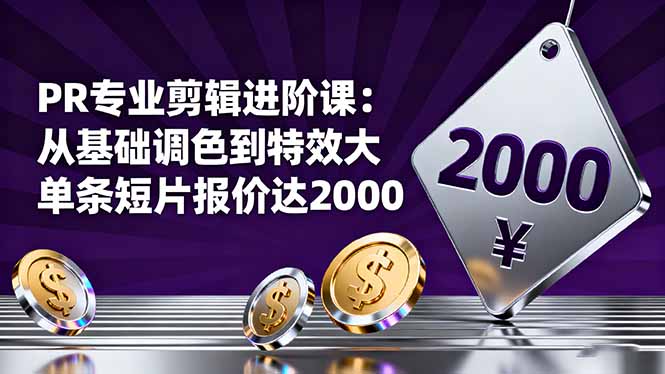 PR专业剪辑进阶课：从基础调色到特效大片的进阶技能，单条短片报价达2000青祥项目库-闲云创业网-老谢轻创网-中创网-福缘网-冒泡网-资源之家-魔方项目库青祥项目库