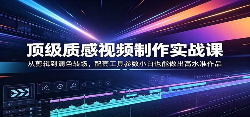顶级质感视频制作实战课：从剪辑到调色转场，配套工具参数小白也能做出高水准作品青祥项目库-闲云创业网-老谢轻创网-中创网-福缘网-冒泡网-资源之家-魔方项目库青祥项目库