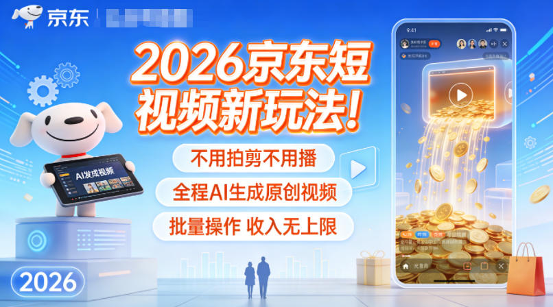 2026京东短视频新玩法！不用拍剪不用播，全程AI生成原创视频，批量操作收入无上限青祥项目库-闲云创业网-老谢轻创网-中创网-福缘网-冒泡网-资源之家-魔方项目库青祥项目库