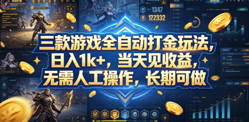 三款游戏全自动打金玩法，日入1k+，当天见收益，无需人工操作，长期可做【揭秘】青祥项目库-闲云创业网-老谢轻创网-中创网-福缘网-冒泡网-资源之家-魔方项目库青祥项目库