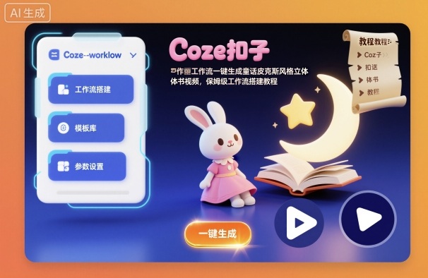 Coze扣子工作流一键生成童话皮克斯风格立体书视频，保姆级工作流搭建教程青祥项目库-闲云创业网-老谢轻创网-中创网-福缘网-冒泡网-资源之家-魔方项目库青祥项目库