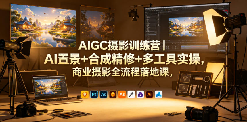 AIGC摄影训练营｜AI置景+合成精修+多工具实操，商业摄影全流程落地课青祥项目库-闲云创业网-老谢轻创网-中创网-福缘网-冒泡网-资源之家-魔方项目库青祥项目库