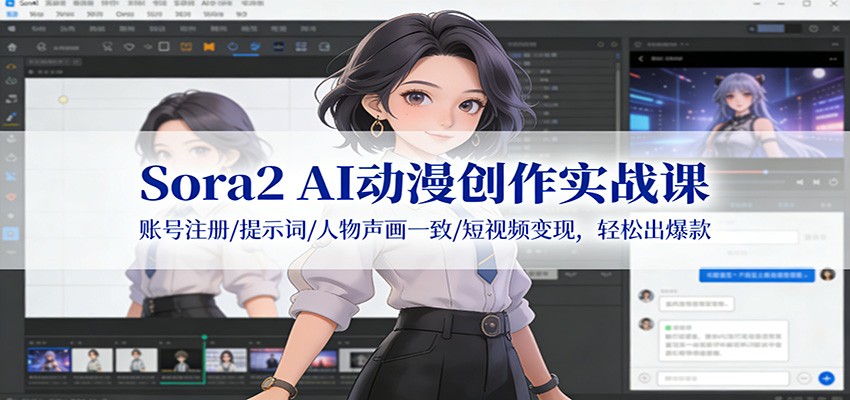 Sora2 AI动漫创作实战课：账号注册/提示词/人物声画一致/短视频变现，轻松出爆款青祥项目库-闲云创业网-老谢轻创网-中创网-福缘网-冒泡网-资源之家-魔方项目库青祥项目库
