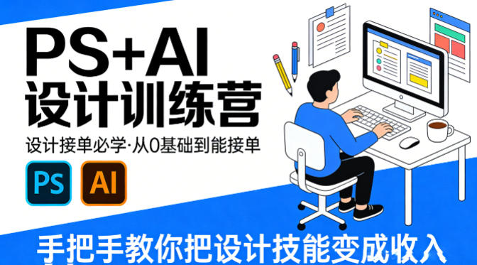 设计接单必学，PS+AI设计训练营，从0基础到能接单，手把手教你把设计技能变成收入青祥项目库-闲云创业网-老谢轻创网-中创网-福缘网-冒泡网-资源之家-魔方项目库青祥项目库